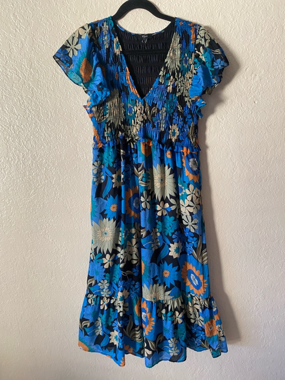 Rails 100% Cotton Clementine Midi Dress Size L Azul Wildflower Floral Blue - Picture 5 of 9